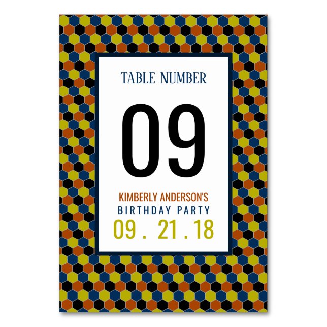 Bright Geometric Pattern, Modern Birthday Table No Number (Front)