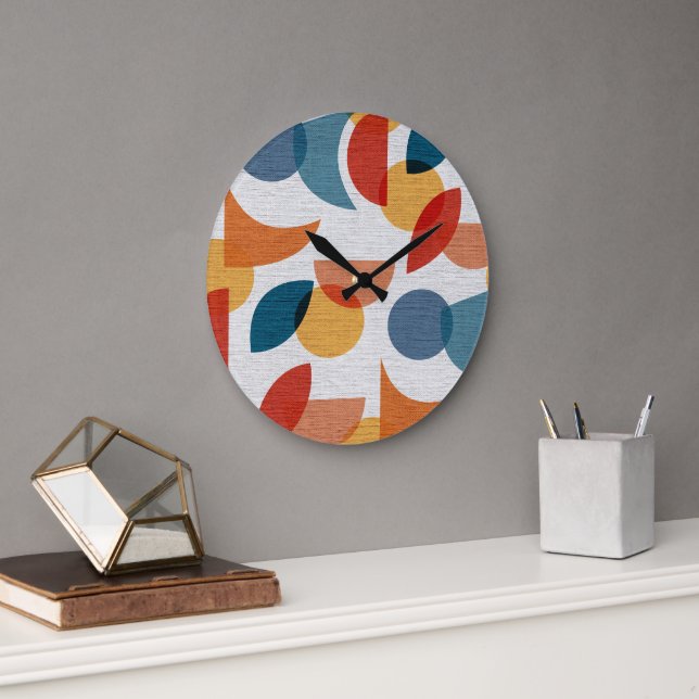 Bright Geometric Retro Abstract Midcentury Modern Large Clock (Office)