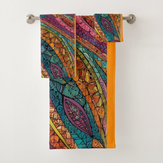 Bright Geometric Shapes Wall Art Bath Towel Set (Insitu)