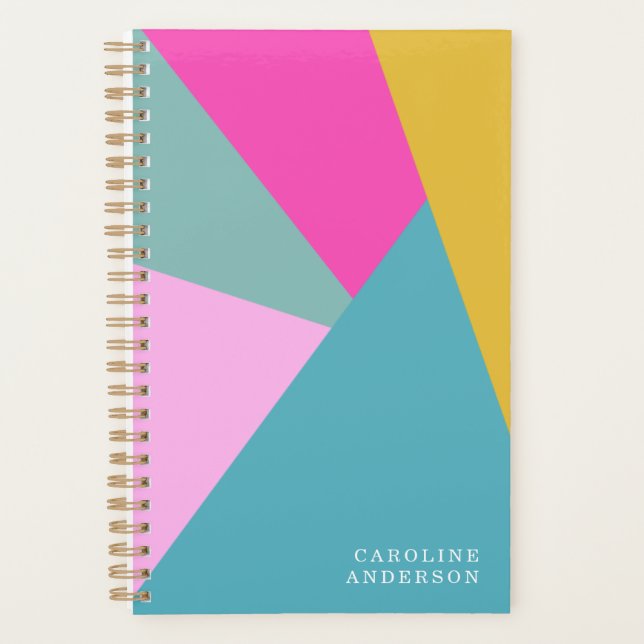 Bright Geometric Sunburst Shapes Blue Personalised Planner (Front)