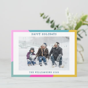 Bright Geometric Sunburst Shapes Hot Pink Photo Holiday Card