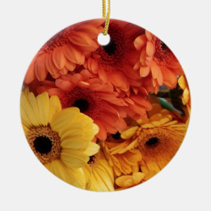 Bright Gerbera Flowers, Orange Yellow, Flora Ceramic Tree Decoration