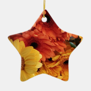 Bright Gerbera Flowers, Orange Yellow, Flora Ceramic Tree Decoration
