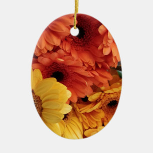 Bright Gerbera Flowers, Orange Yellow, Flora Ceramic Tree Decoration