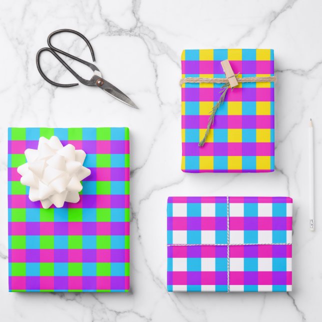 Bright Gingham Pattern Wrapping Paper Set (Front)