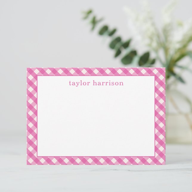 Bright Gingham Personalised Note Cards (Standing Front)