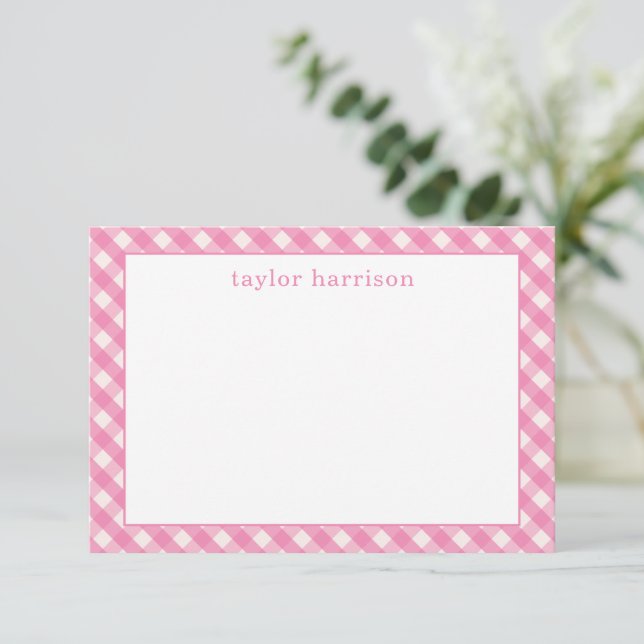 Bright Gingham Personalised Note Cards (Standing Front)