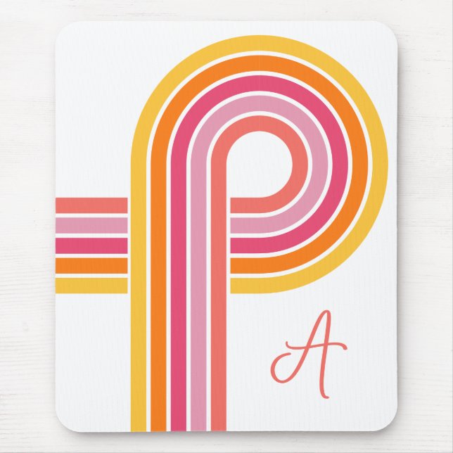 Bright Girly Curved Stripes Pattern with Monogram Mouse Mat (Front)