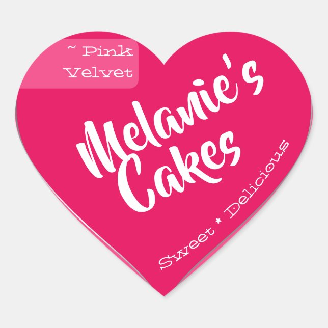 Bright Girly Pink Custom Bakery Cake Packaging Heart Sticker (Front)