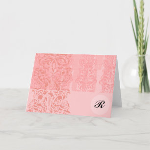 Bright Girly Pink Damask Monogram Initial Note- Thank You Card