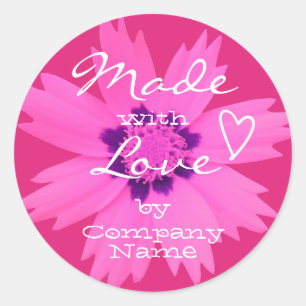 Bright Girly Pink Flower Blossom Made with Love Classic Round Sticker