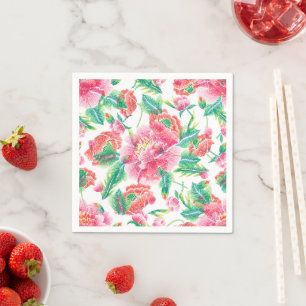 Bright Girly Pink Flowers Pattern Napkin