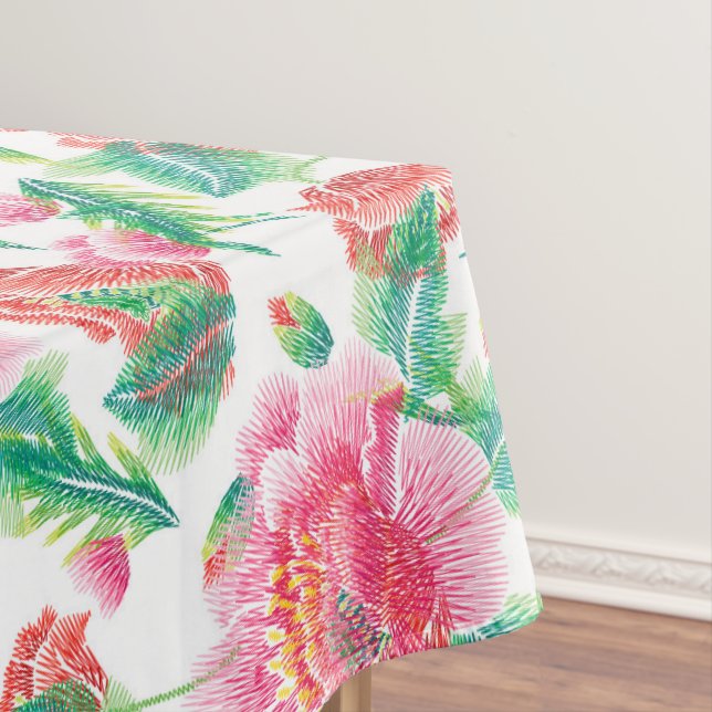 Bright Girly Pink Flowers Pattern Tablecloth (In Situ)