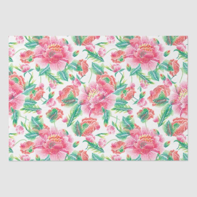 Bright Girly Pink Flowers Pattern Tissue Paper (Front)