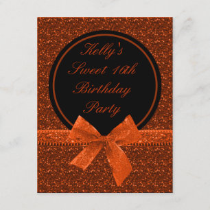 Bright Glitter Orange Mod Halloween Sweet 16 Party Invitation