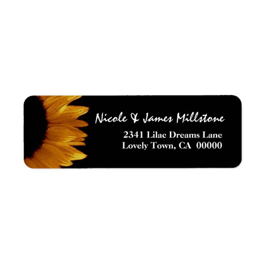 Bright Gold and Black Sunflower Modern Wedding Return Address Label