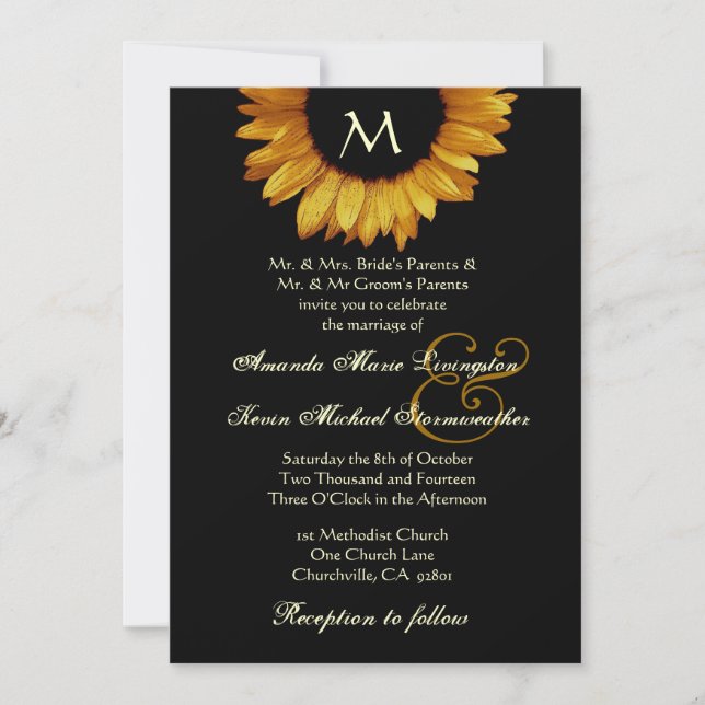 Bright Gold and Black Sunflower Wedding Template (Front)