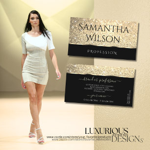 Bright Gold Glitter Luminous Stars Black Quality Business Card