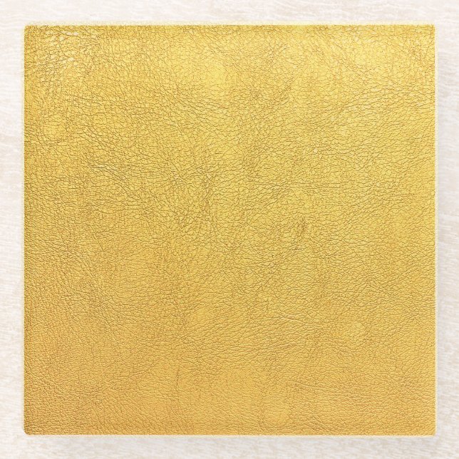 Bright Gold Leather: Textured Background Glass Coaster (Front)