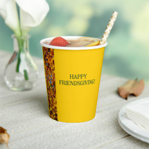 Bright Gold Leaves Thanksgiving Friendsgiving Paper Cups