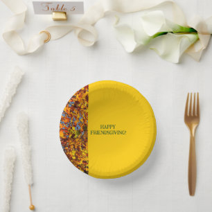 Bright Gold Leaves Thanksgiving Friendsgiving Paper Plate
