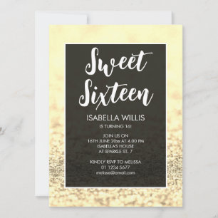 Bright gold sparkles bling Sweet 16 elegant script Invitation