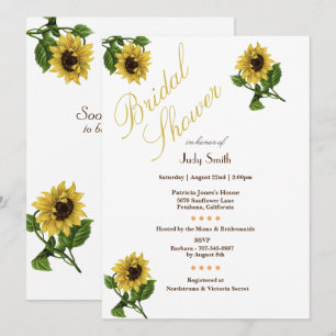 Bright Gold Sunflowers Bridal Shower Invitations
