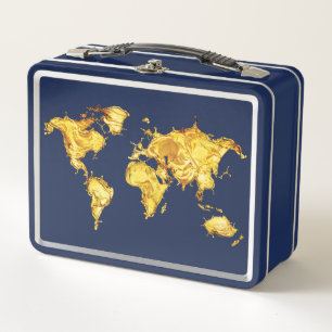 Bright Golden World Earth 3D Print Design Metal Lunch Box