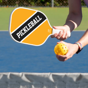 Bright Golden Yellow Black Diagonal Racing Stripes Pickleball Paddle