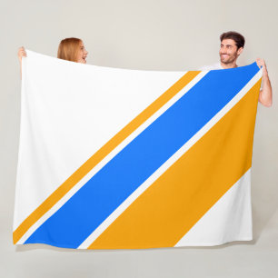 Bright Golden Yellow Blue Racing Stripes On White Fleece Blanket