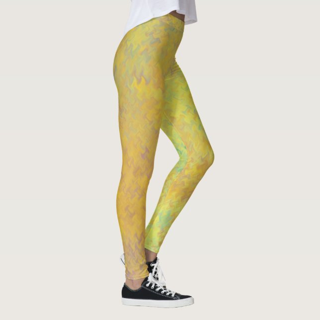 Bright Golden Yellow Marbled Art Pattern Leggings (Right)