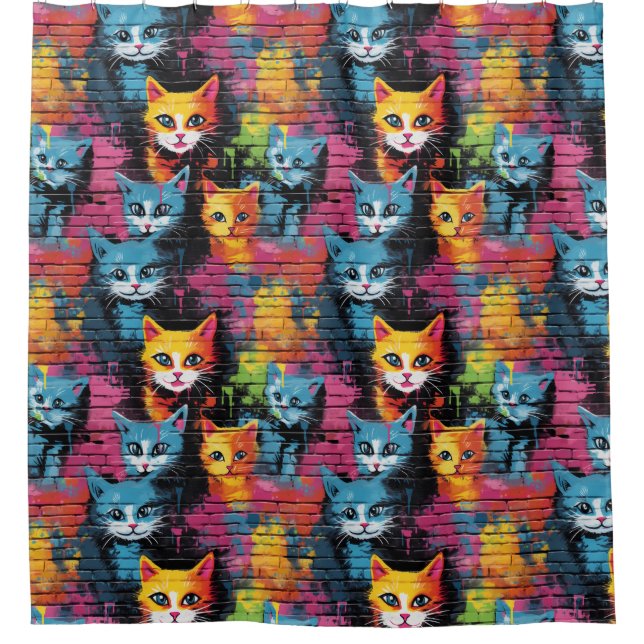 Bright Graffiti Cats Pattern Shower Curtain (Front)