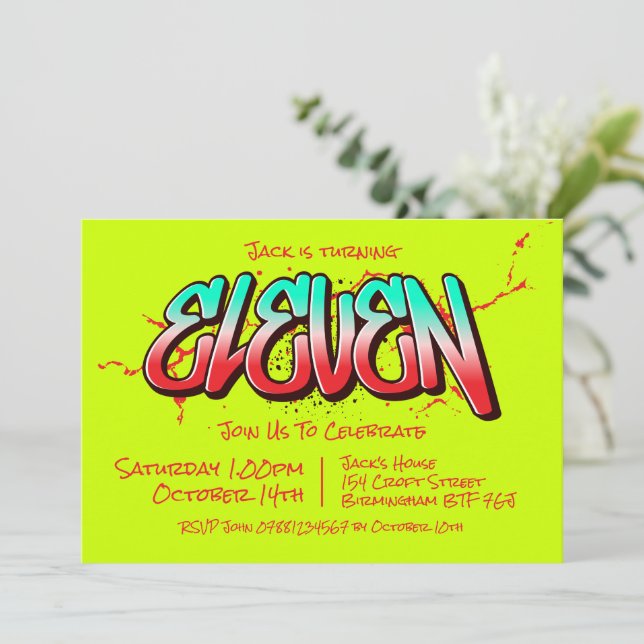 Bright Graffiti Eleven Invitation (Standing Front)