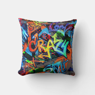 Bright graffiti, urban graphic design. cushion