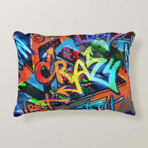Bright graffiti, urban graphic design. decorative cushion
