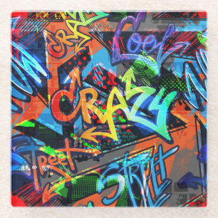 Bright graffiti, urban graphic design. glass coaster