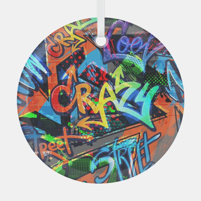 Bright graffiti, urban graphic design. glass tree decoration (Front)