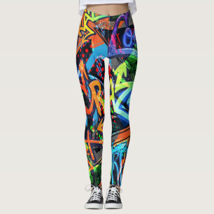 Bright graffiti, urban graphic design. leggings