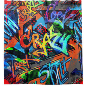 Bright graffiti, urban graphic design. shower curtain