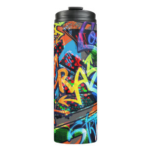 Bright graffiti, urban graphic design. thermal tumbler