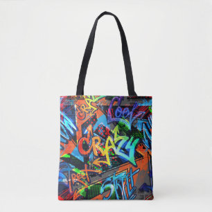 Bright graffiti, urban graphic design. tote bag