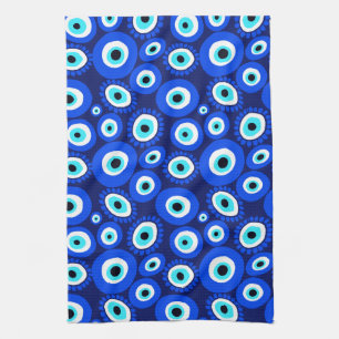 Bright Greek Eye Pattern on Navy Blue Tea Towel