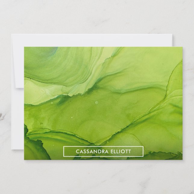 Bright Green Alcohol Ink Liquid Abstract Thank You Card (Front)