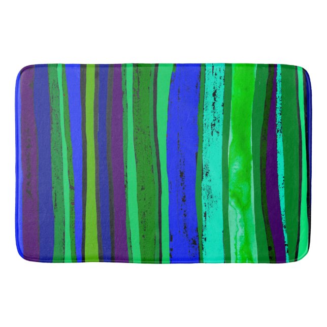 bright green and blue stripes bath mat (Front)