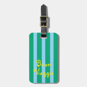 Bright Green and Blue Stripes Buon Viaggio Luggage Tag