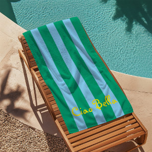 Bright Green and Blue Stripes Ciao Bella Beach Towel