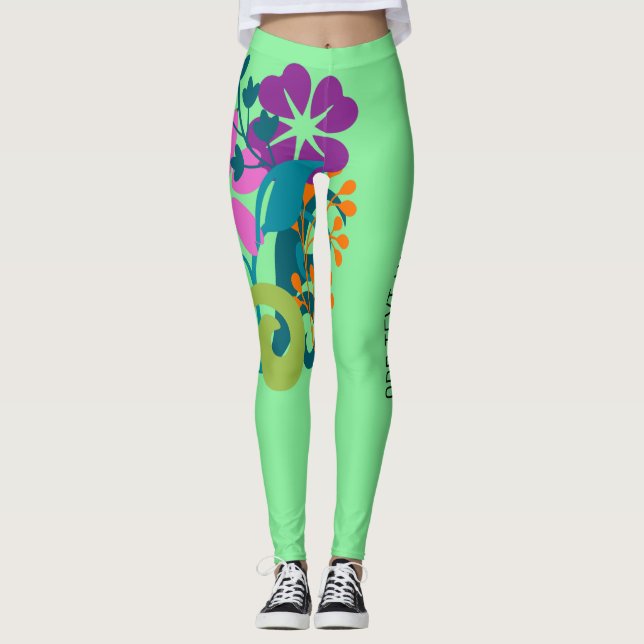 Bright Green and Bright Multicoloured Floral Leggings (Front)