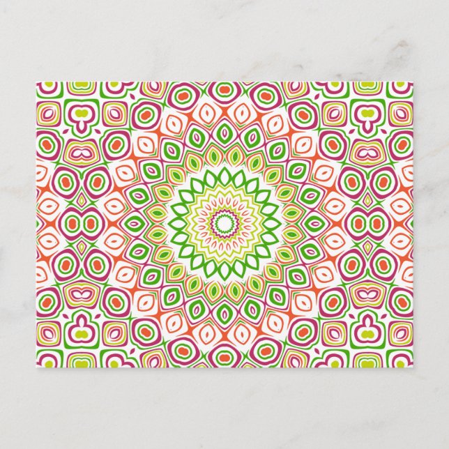 Bright Green and Magenta Mandala Pattern Postcard (Front)