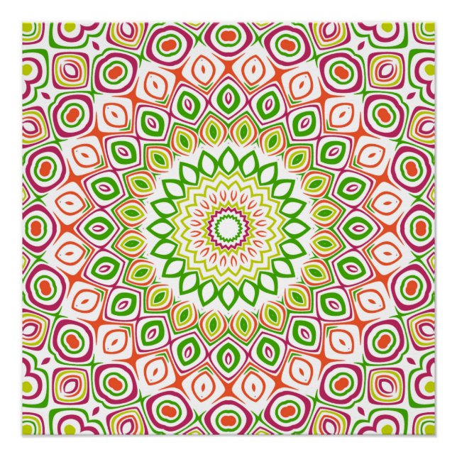 Bright Green and Magenta Mandala Pattern Poster (Front)