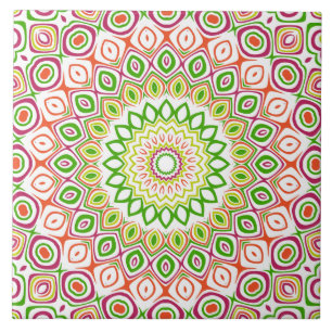 Bright Green and Magenta Mandala Pattern Tile